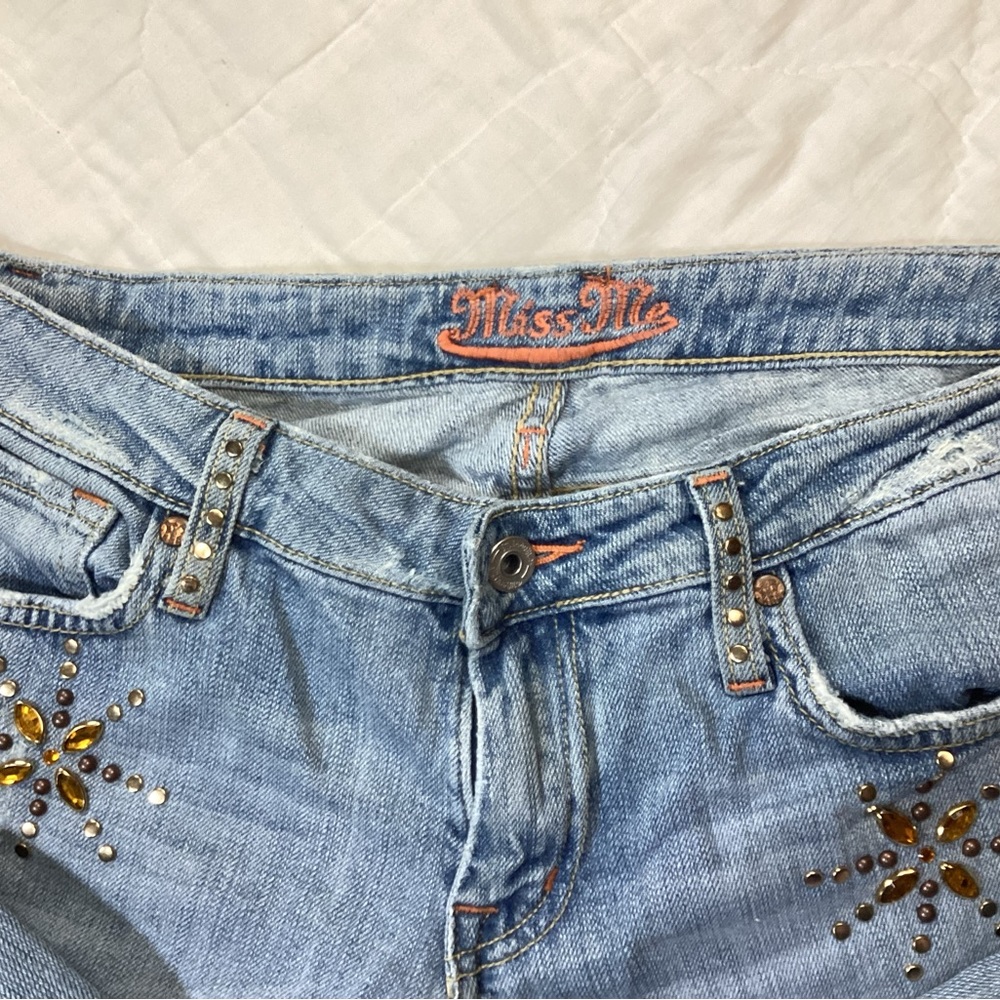 Y2K Low Waist Distressed, Embellished, Rhinestone, Embroidery Flare Jeans TALL